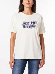 Scotch & Soda Koszulka w kolorze kremowym rozmiar: L. Brązowe bluzki Scotch & Soda, l, z aplikacjami, z bawełny, bez kołnierzyka, bez ramiączek. Za 84.01 zł.