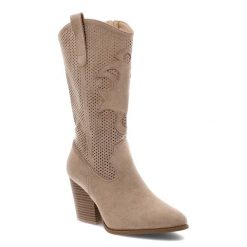 Beżowe Kozaki S.Barski Eleganckie Obuwie Damskie. Brązowe kozaki S.BARSKI, z zamszu, bez obcasa, na obcasie, bez zapięcia. Za 186.99 zł.