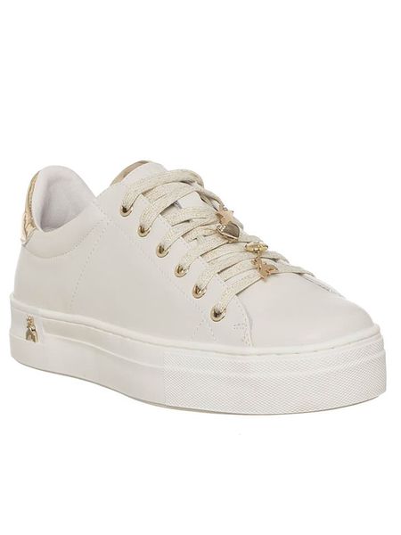 Patrizia Pepe Skórzane sneakersy w kolorze kremowym rozmiar: 37. Brązowe trampki Patrizia Pepe, z aplikacjami, bez zapięcia. Za 483.45 zł.