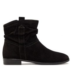 Botki Tamaris. Czarne botki Tamaris, bez wzorów, bez obcasa, na płaskiej podeszwie, bez zapięcia. Za 219.99 zł.
