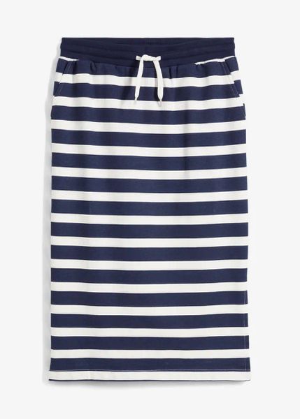 Spódnica dresowa do połowy łydki. Niebieskie spódnice bonprix, bez wzorów, z dresówki. Za 74.99 zł.