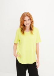 Szeroki T-shirt z bawełny organicznej. Zielone t-shirty bonprix, bez wzorów, z bawełny, bez kołnierzyka, bez ramiączek. Za 54.99 zł.