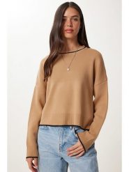 Happiness Istanbul Sweter w kolorze jasnobrązowym rozmiar: onesize. Brązowe swetry Happiness Istanbul, bez wzorów, ze splotem, bez ramiączek. Za 104.89 zł.