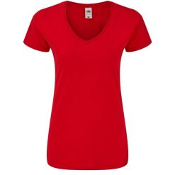 Koszulka Damska Iconic 150 Z Dekoltem V. Czerwone bluzki FRUIT OF THE LOOM, s, bez wzorów, sportowe, bez kołnierzyka, bez ramiączek. Za 40.99 zł.