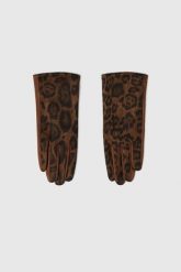 Rękawiczki w panterkę brązowe. Brązowe rękawiczki MOODO, bez wzorów, z poliesteru. Za 59.99 zł.