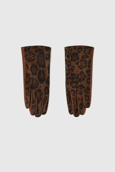 Rękawiczki w panterkę brązowe. Brązowe rękawiczki MOODO, bez wzorów, z poliesteru. W wyprzedaży za 39.99 zł.