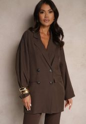 Brązowa Oversizowa Marynarka z Klapami i Dwurzędowym Zapięciem Sinthelis. Brązowe marynarki i żakiety Renee, z aplikacjami, eleganckie. Za 139.99 zł.