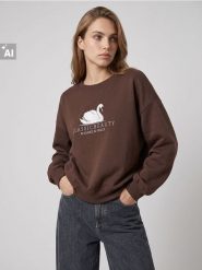 Bluza z bawełną z haftem - brązowy. Brązowe bluzy Sinsay, l, bez wzorów, z bawełny, bez kaptura. Za 39.99 zł.