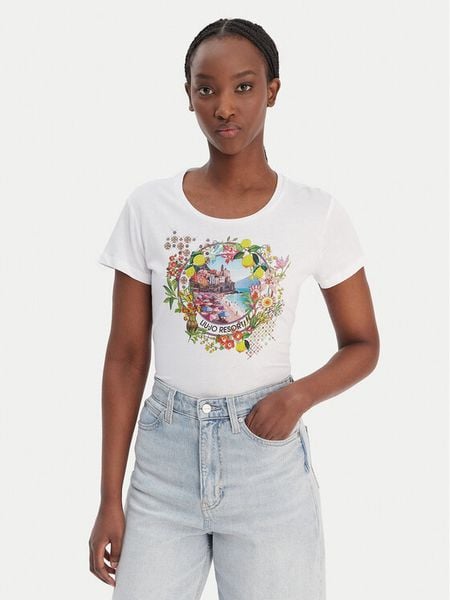 Liu Jo T-Shirt WA6476 JS923 Biały Regular Fit. Białe t-shirty Liu Jo, s, bez wzorów, z bawełny, bez kołnierzyka, bez ramiączek. Za 259.99 zł.