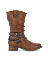 Mustang Kozaki 1229-605 Brązowy. Brązowe kozaki Mustang, z materiału, bez obcasa, na słupku, bez zapięcia. Za 335.99 zł.