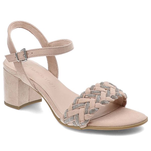 Różowe Sandały Marco Tozzi Eleganckie Obuwie Damskie. Czerwone sandały Marco Tozzi, bez wzorów, eleganckie, bez obcasa, na obcasie, bez zapięcia. Za 199.00 zł.