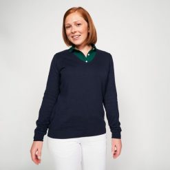 Sweter do golfa damski MW 100. Niebieskie golfy INESIS, l, bez wzorów, z bawełny, bez ramiączek. Za 69.99 zł.