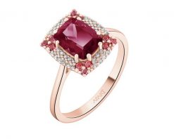 Pierścionek z różowego złota z brylantami i rodolitami - próba 585. Czerwone pierścionki Apart, z brylantem, złote. Za 5,190.00 zł.