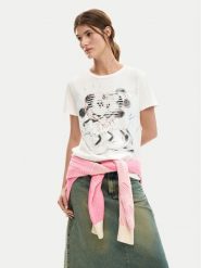Desigual T-Shirt Core Mickey 26SWTK42 Biały Regular Fit. Białe t-shirty Desigual, xs, bez wzorów, z bawełny, bez kołnierzyka, bez ramiączek. Za 329.99 zł.