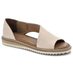 Sandały damskie Artiker, wykonane ze skóry naturalnej licowej z odkrytym przodem szerokimi paskami po bokach i przeszyciem wokół podeszwy, jasnoróżow. Czerwone sandały Artiker, bez wzorów, ze skóry, z otwartym noskiem, bez obcasa, na platformie, bez zapięcia. Za 219.00 zł.