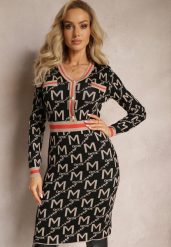Czarna Dzianinowa Sukienka z Guzikami Sicomes. Czarne sukienki Renee, na imprezę, z aplikacjami, z dzianiny, bez kołnierzyka, bez ramiączek, mini, dopasowane. Za 84.99 zł.