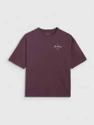 4F T-shirt oversize z nadrukiem damski - fioletowy XS. Fioletowe koszulki sportowe 4f, bez wzorów, z bawełny, bez ramiączek. W wyprzedaży za 39.99 zł.