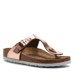 Japonki Birkenstock. Czerwone klapki Birkenstock, bez wzorów, bez obcasa. Za 379.99 zł.