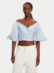 BARDOT Bluzka Eva Linen 57892TB2 Błękitny Regular Fit. Niebieskie bluzki Bardot, bez wzorów, ze lnu, bez kołnierzyka, bez ramiączek. Za 399.99 zł.