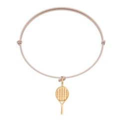 Bransoletka z pozłacaną rakietą do tenisa na cienkim beżowym sznurku. Brązowe bransoletki Lilou, pozłacane. Za 129.00 zł.
