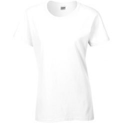 Damska Koszulka T-shirt Krótki Rękaw Top. Białe t-shirty GILDAN, xl, bez wzorów, bez kołnierzyka, bez ramiączek. Za 44.99 zł.