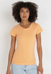 Pomarańczowy T-shirt Coraerena. Brązowe t-shirty Born2be, l, bez wzorów, z bawełny, bez kołnierzyka, bez ramiączek. Za 19.99 zł.