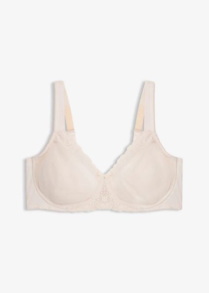Biustonosz minimizer z wyściełanymi ramiączkami. Białe biustonosze bonprix, bez wzorów, z koronki. Za 74.99 zł.