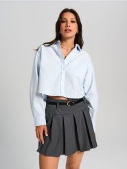 Krótka koszula - błękitny. Niebieskie koszule Sinsay, l, bez wzorów, z bawełny, bez kołnierzyka, bez ramiączek. Za 35.99 zł.
