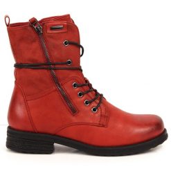 Workery damskie sznurowane i na suwak czerwone Jezzi. Czerwone botki eVento, bez wzorów, ze skóry ekologicznej, bez obcasa, bez zapięcia. Za 239.99 zł.