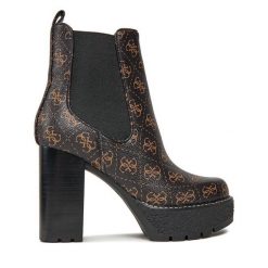 Botki Guess. Brązowe botki Guess, z aplikacjami, bez obcasa, na słupku, bez zapięcia. Za 919.99 zł.