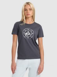 4F T-shirt regular z nadrukiem damski - szary M. Szare t-shirty 4f, m, bez wzorów, z bawełny, bez kołnierzyka, bez ramiączek. Za 59.99 zł.