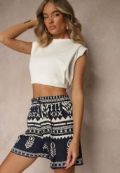 Granatowe Wiskozowe Szorty High Waist ze Wzorem Boho Lunadora. Niebieskie szorty Renee, bez wzorów, z wiskozy, boho, z podwyższonym stanem. Za 39.99 zł.