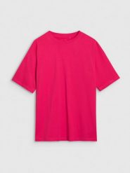 4F T-shirt oversize gładki damski - różowy XL. Czerwone t-shirty 4f, xl, bez wzorów, z bawełny, bez kołnierzyka, bez ramiączek. W wyprzedaży za 39.99 zł.
