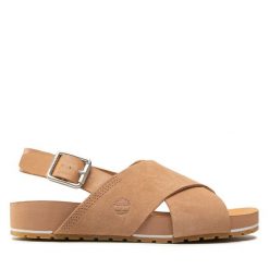 Sandały Timberland. Brązowe sandały Timberland, bez wzorów, bez obcasa, na płaskiej podeszwie, bez zapięcia. Za 429.99 zł.