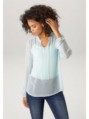 Aniston Bluzka w kolorze turkusowym rozmiar: 46. Niebieskie bluzki Aniston, bez wzorów, bez kołnierzyka, bez ramiączek. Za 130.99 zł.