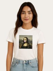 WOOOP Koszulka "Mona Lisa Bubble" w kolorze białym rozmiar: M. Białe bluzki Wooop, m, bez wzorów, z bawełny, bez kołnierzyka, bez ramiączek. Za 56.99 zł.