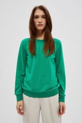 Bluza z dekoltem na plecach zielona. Zielone bluzy MOODO, s, bez wzorów, z bawełny, bez kaptura. W wyprzedaży za 44.99 zł.
