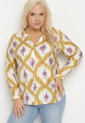 Żółta Koszula z Wiskozą w Geometryczny Wzór z Dekoltem w Serek Evelivia. Żółte koszule Born2be, plus size, bez wzorów, z jeansu, eleganckie, bez kołnierzyka, plus size, bez ramiączek. Za 69.99 zł.