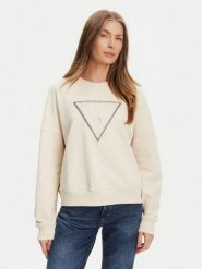 Guess Bluza W5YQ04 KC8I0 Beżowy Regular Fit. Brązowe bluzy Guess, l, z aplikacjami, z bawełny, bez kaptura. Za 399.99 zł.