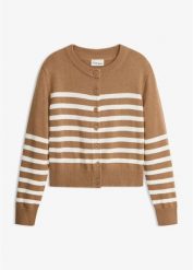 Sweter rozpinany o skróconej długości, z mieszanki bawełny. Brązowe kardigany bonprix, bez wzorów, z bawełny. Za 109.99 zł.