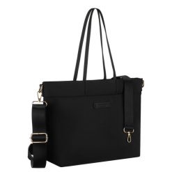 Czarna, duża shopperka damska z nylonu, mieszcząca format A4 i zamykana klipsem magnetycznym Peterson PTN JN-10. Czarne shopper Peterson, bez wzorów, z nylonu, do ręki, duże, bez dodatków. Za 119.99 zł.