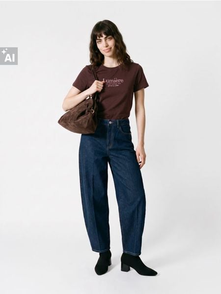 Jeansy barrel leg z przeszyciami - niebieski. Niebieskie jeansy Sinsay, bez wzorów. Za 69.99 zł.