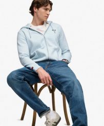 Superdry Bluza z kapturem Essential Logo z połowicznym szczotkowaniem i zamkiem. Niebieskie bluzy Superdry, xl, bez wzorów, z kapturem. Za 389.65 zł.