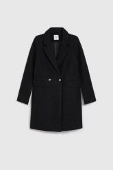 Dwurzędowy płaszcz czarny. Czarne płaszcze MOODO, l, bez wzorów, z poliesteru, bez kaptura. Za 289.99 zł.