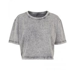 Koszulka Damska Acid Wash Crop T-shirt. Czarne t-shirty BUILD YOUR BRAND, l, bez wzorów, bez kołnierzyka, bez ramiączek. Za 73.99 zł.