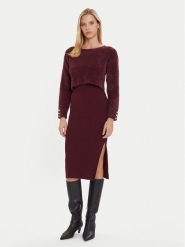 Morgan Sukienka dzianinowa 242-RMONA Bordowy Slim Fit. Czerwone sukienki Morgan, xl, bez wzorów, z dzianiny, bez kołnierzyka, bez ramiączek. Za 405.27 zł.