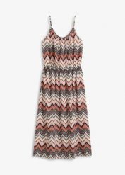 Wzorzysta sukienka na ramiączkach. Białe sukienki bonprix, bez wzorów, z dżerseju, bez kołnierzyka, bez ramiączek. Za 149.99 zł.