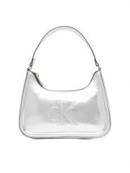 Calvin Klein Torebka Bold Ck Metallic Shoulder Bag LV04F3332G Srebrny. Szare torebki klasyczne Calvin Klein, bez wzorów, ze skóry, bez dodatków. Za 409.99 zł.
