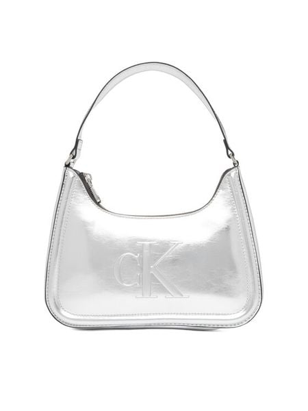 Calvin Klein Torebka Bold Ck Metallic Shoulder Bag LV04F3332G Srebrny. Szare torebki klasyczne Calvin Klein, bez wzorów, ze skóry, bez dodatków. Za 369.99 zł.