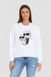 KARL LAGERFELD Biała bluza damska Ikonik 2.0, Rozmiar XS. Białe bluzy sportowe KARL LAGERFELD, s, bez wzorów, z bawełny, bez kaptura. W wyprzedaży za 539.99 zł.